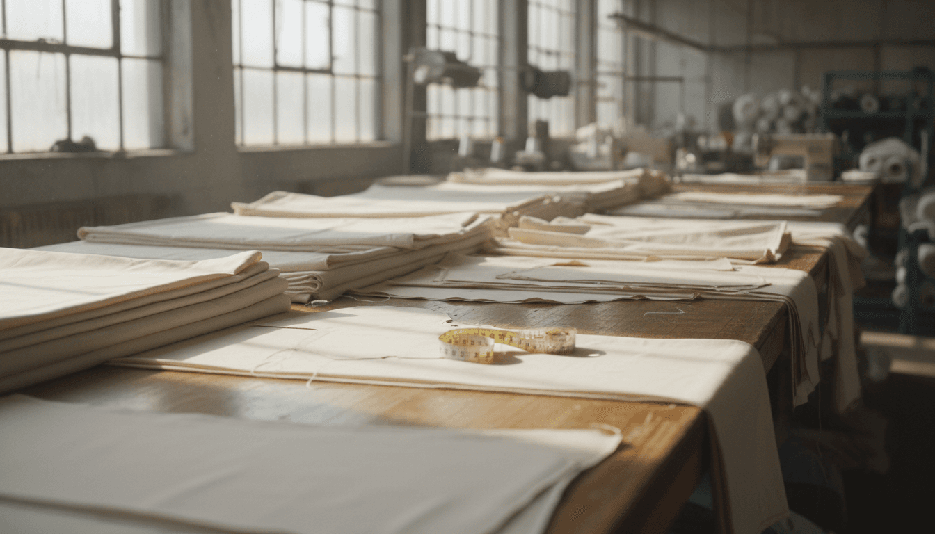 Factory worktable with fabric and patterns