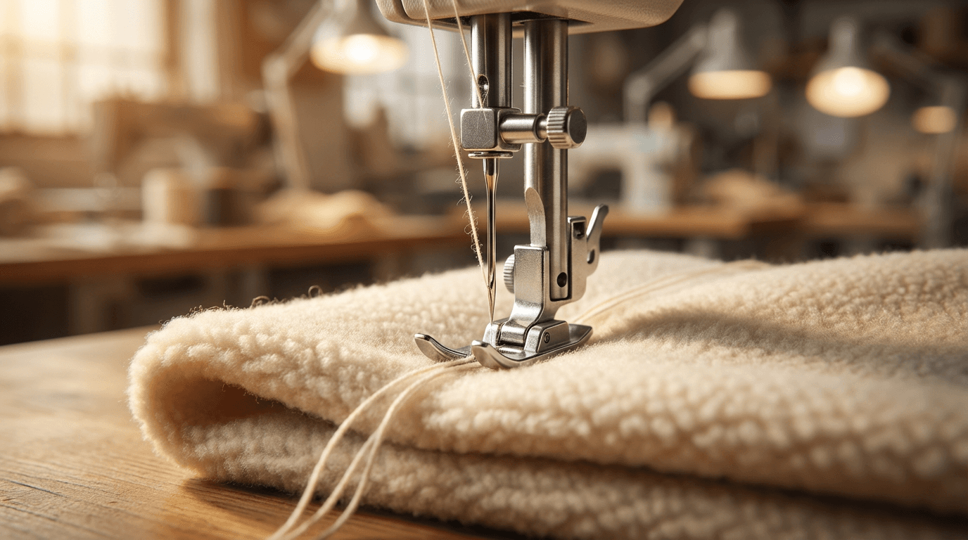 Garment being sewn on an industrial machine in a Los Angeles workshop
